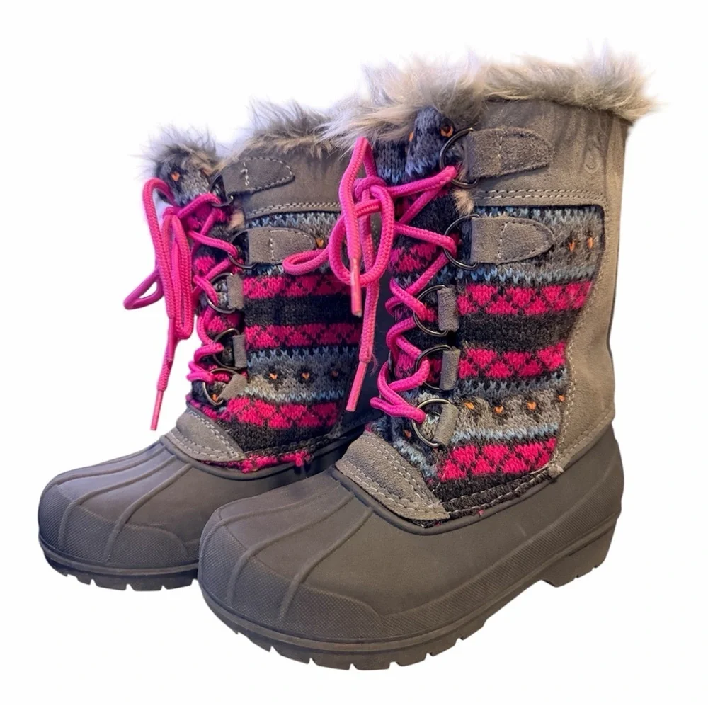 MAGELLAN Girls Gray and Pink Fur-Lined Winter Boots size 13